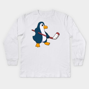 Penguin at Ice hockey with Ice hockey stick Kids Long Sleeve T-Shirt